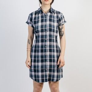 Bridge & Burn Linen Blue Plaid Shirt Dress Small